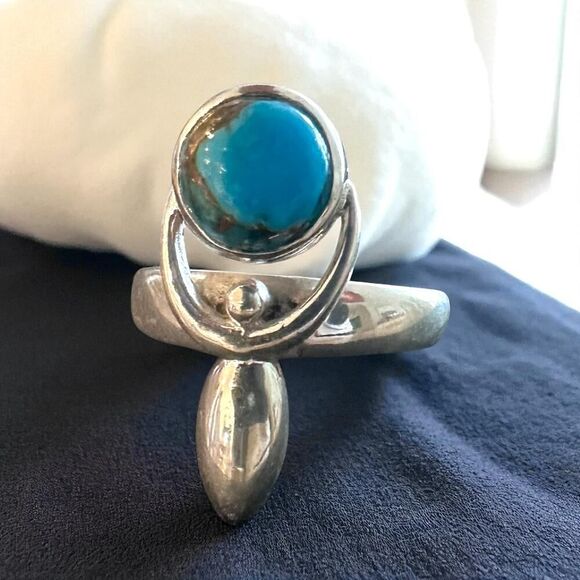 Sterling Silver Goddess Moon Ring Blue Turquoise sz 6.5 - Picture 4 of 6